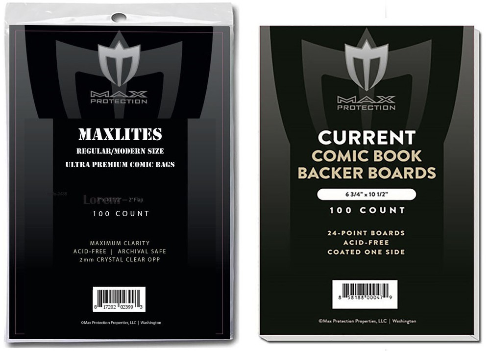 100 MaxLites 2 Regular / Modern Size Super Clear Comic Bags / Boards