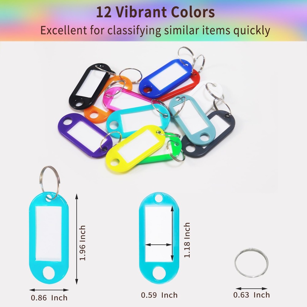 Key Tags Key Labels 24 Pack Plastic Key Tags with Split Ring Label Window, Ke...