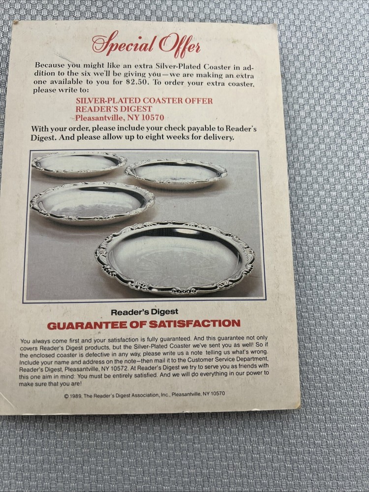 Readers Digest Silver Plated Coaster 1989 Vintage Sealed