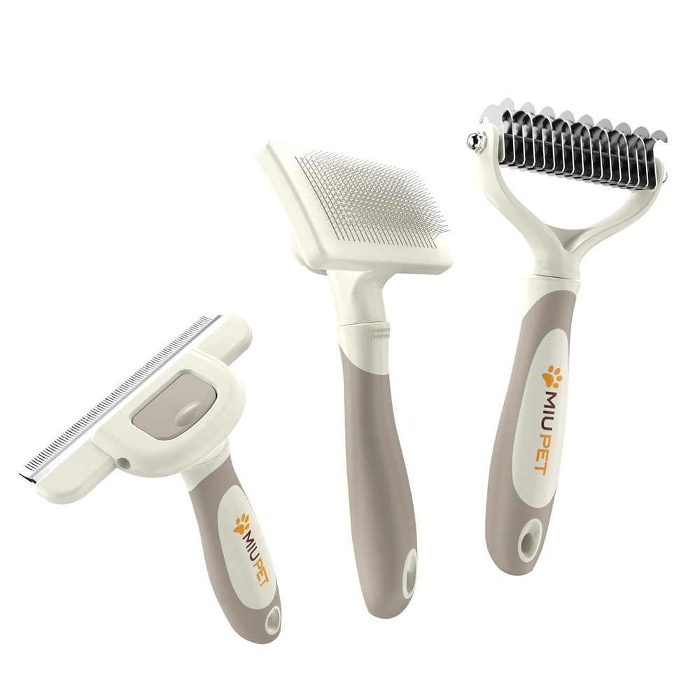 Ergonomic Deshedding Brush Set for Long-Haired Pets - Ultimate Grooming Solution