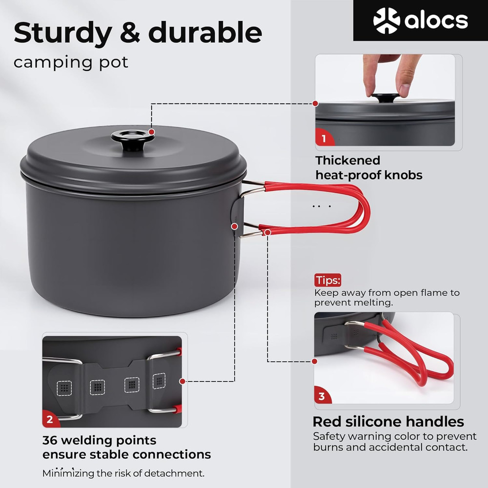Camping Cookware Set Camping Gear, Compact Camping Pots and Pans Set, Durable Ha
