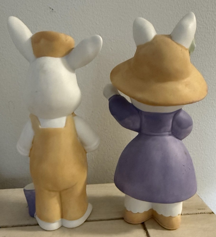 Mr And Mrs Rabbit Ceramic Easter Decorative Figurines Set 6” bunny bunnies