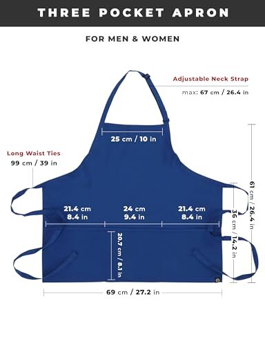 Unisex Three Pocket Apron One Size Royal