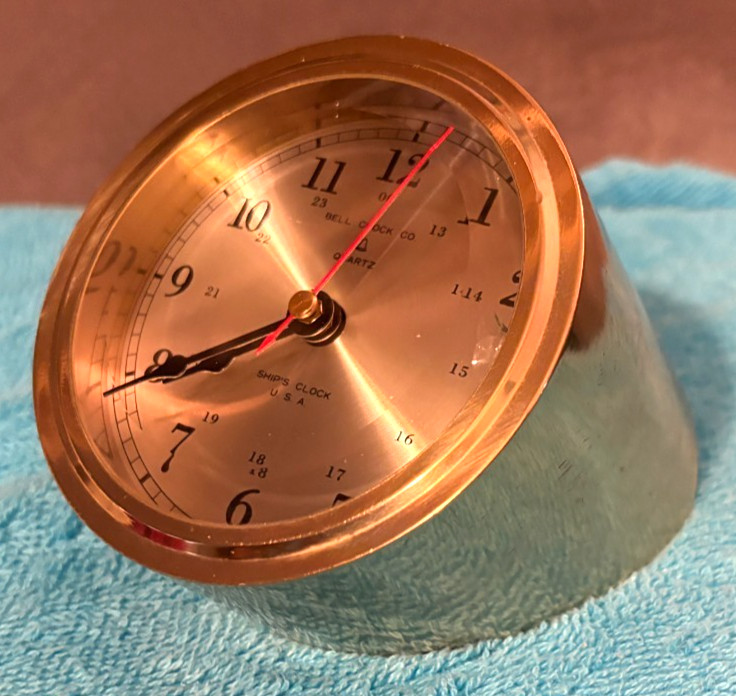 VTG Brass Bell Clock Co.-Ship's Bell Strike Quartz Battery Clock Untested-RUNS