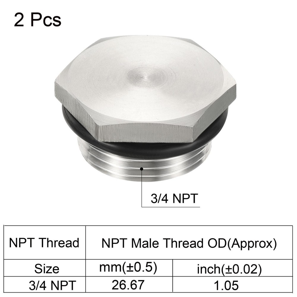 2pcs 3/4 NPT Male Plug Thread Hex Head Socket Solid Pipe Fitting Sealing Ring