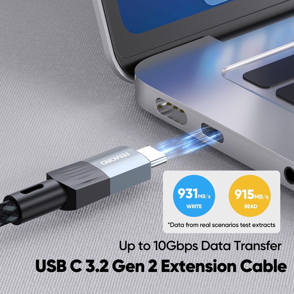 USB C Extension Cable 10Ft Long, 10Gbps Data Transfer/100W 10 Feet, Grey