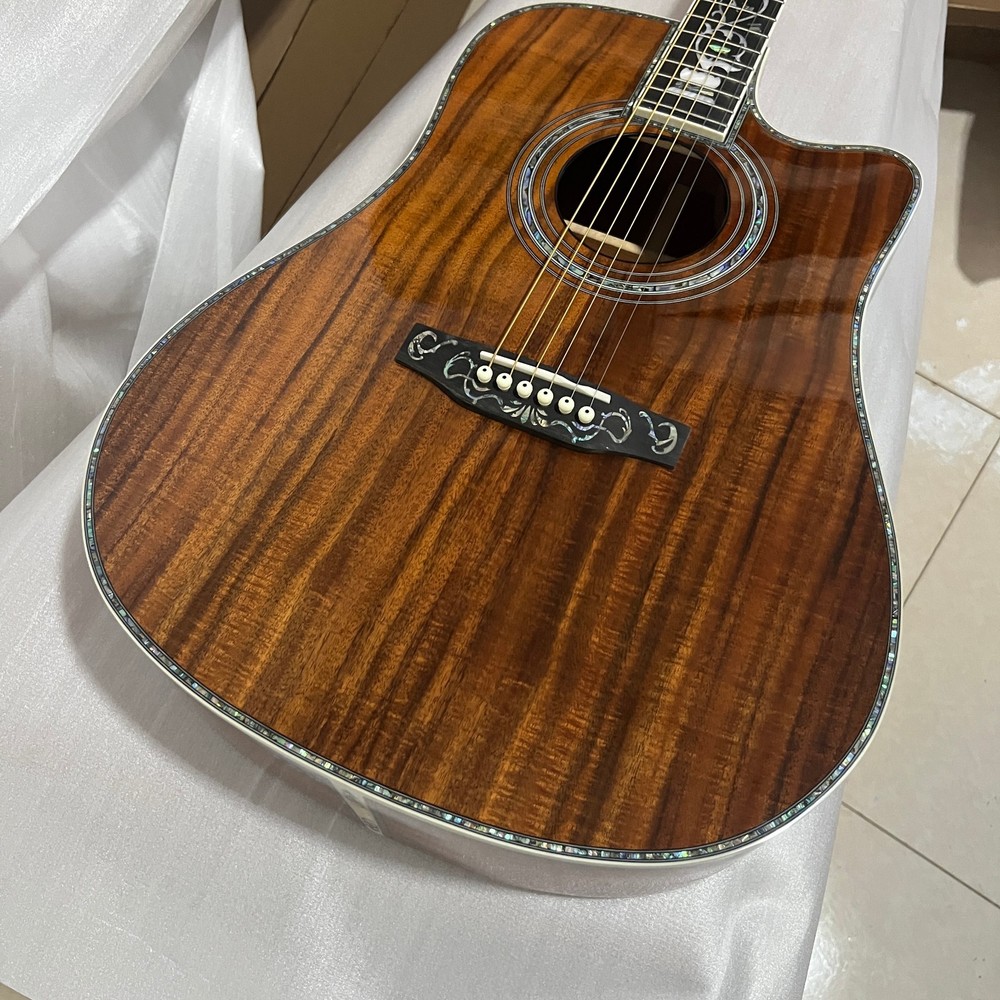 All Koa Matte D Model Acoustic Guitar Ebony Fingerboard Missing Corner