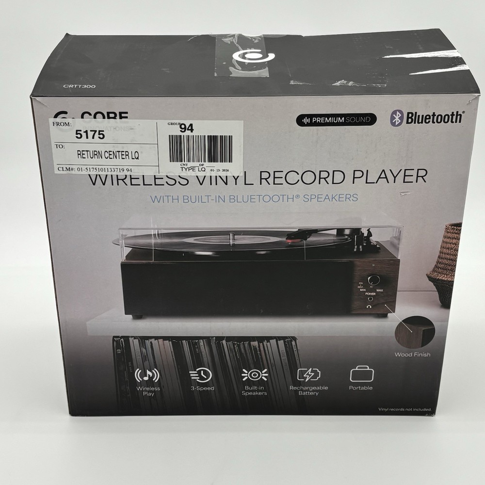 Core Innovations CRTT300 Bluetooth Record Player Turntable – Powers On – Skips