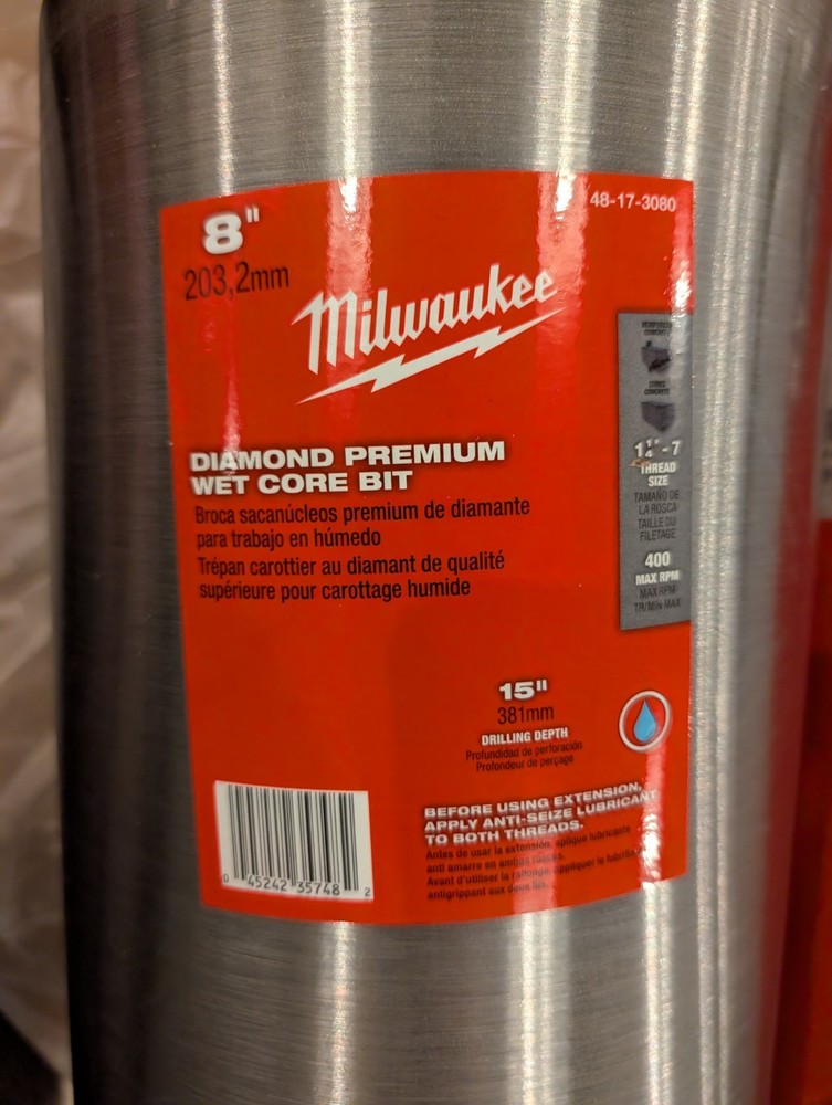 Milwaukee 48-17-3080 8 in Diamond Premium Wet Core Bit
