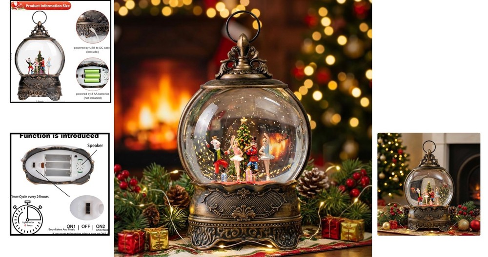 Musical Nutcracker Snow Globe Lantern - Battery & USB Powered Holiday Decor
