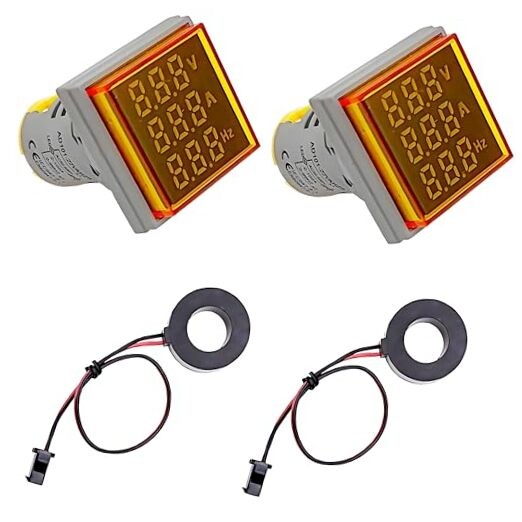 2PCS 3 in 1 Digital AC Current Voltage Frequency Indicator Square LED Yellow