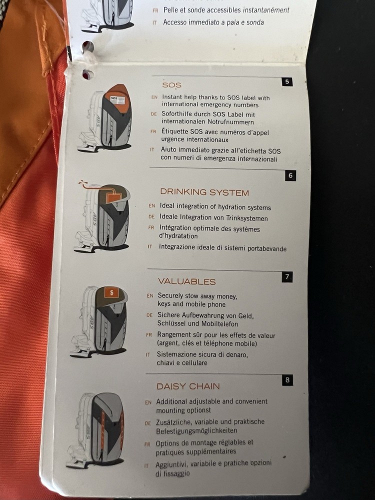 ABS Avalanche Backpack Vario Zip Ons Base Unit Orange