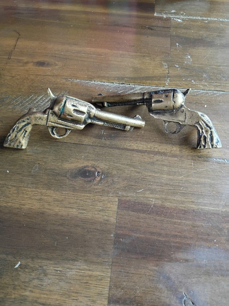 Vintage Brass Pistol Revolver Drawer Pulls