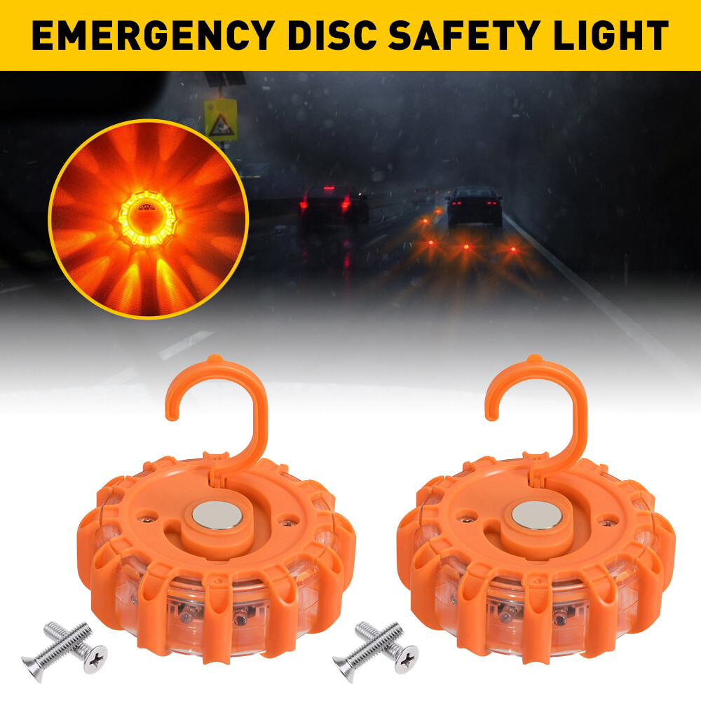 2PCS LED Safety Flare Warning Disc Flashing Roadside Light Strobe Beacon