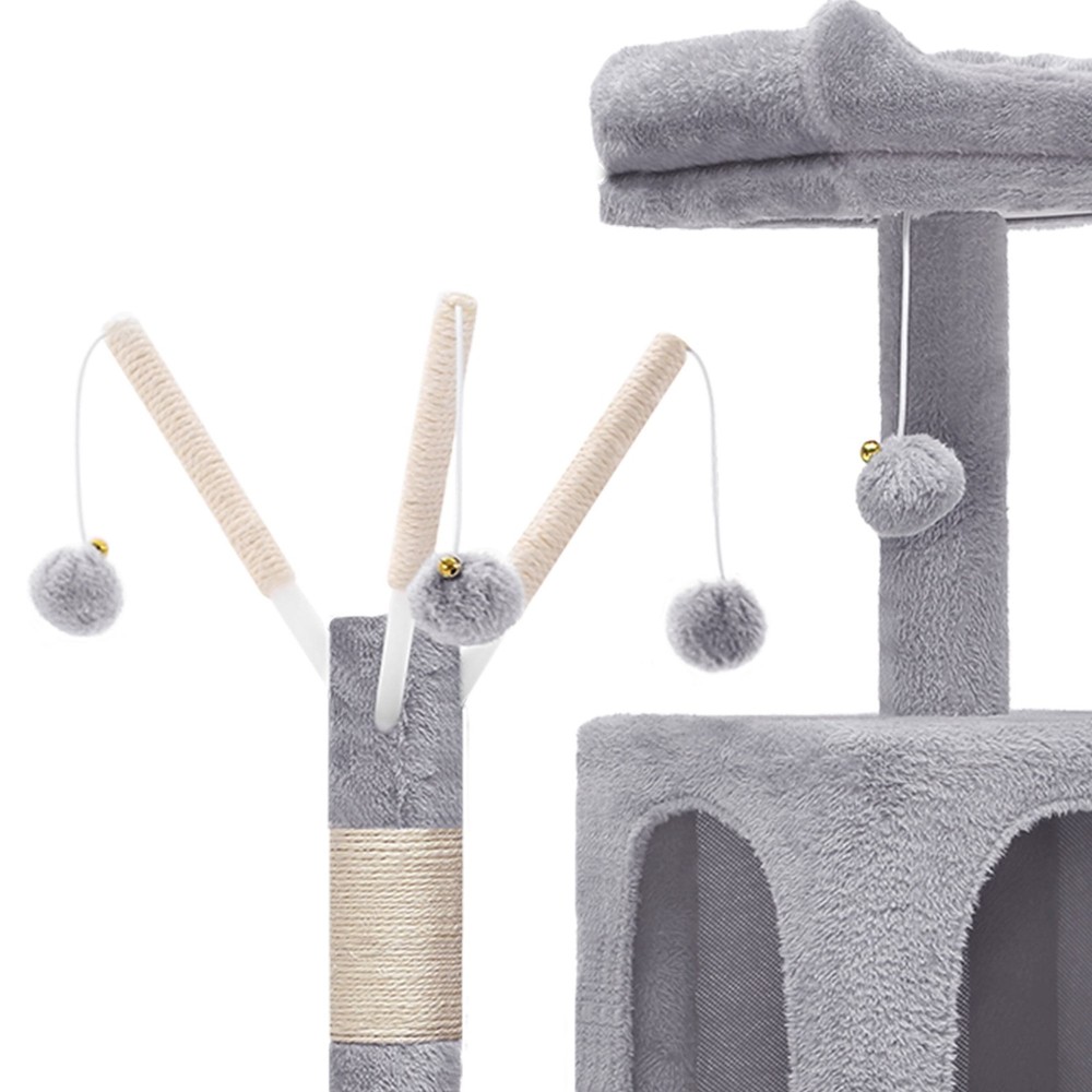 44" Cat Tree Tower, with Scratch Posts, Condo, Hammock, Toys, Light Gray