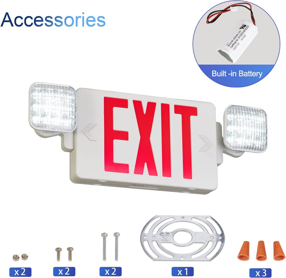 TANLUX Red Exit Sign with Emergency Lights, 1.0 Meter Plug in Exit Sign with Bat