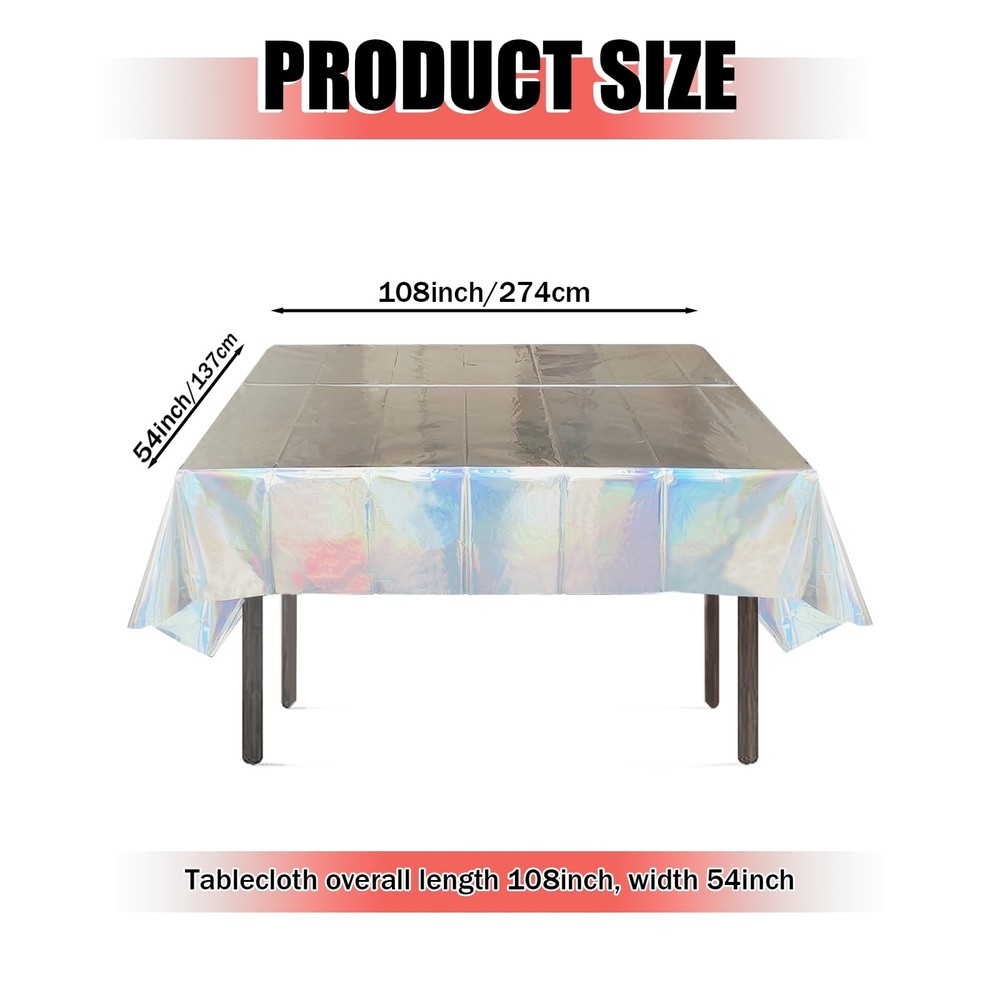 LabZhang 4 Pack Iridescent Plastic Tablecloth, Rectangular Disposable Tablecl...