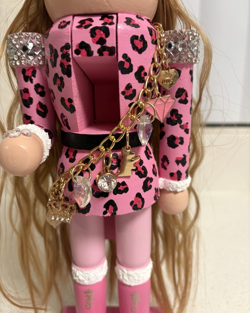 12” Pink Hand Painted Juicy Couture Leopard Print Nutcracker