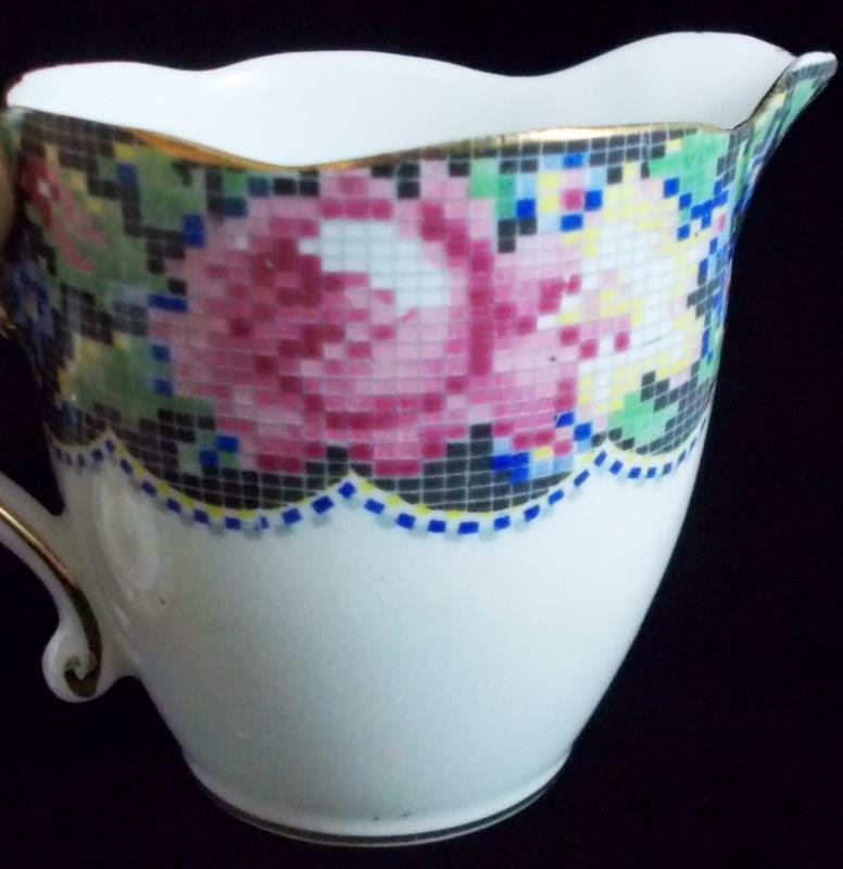 Paragon GINGHAM ROSE Cake Plate, Cup, Mini Creamer, Open Sugar Bowl LIGHT USE