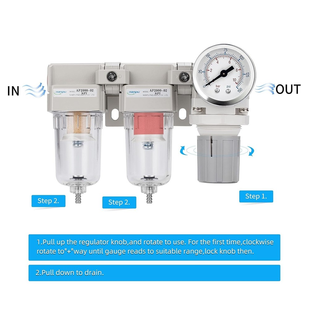 Coalescing Filter Regulator Set - 1/4" NPT, Semi-Auto Drain