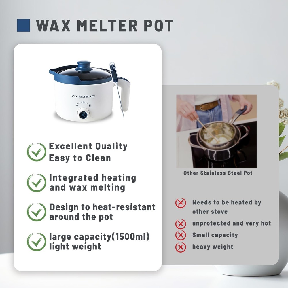 KQU Wax Melting Pot with Thermometer, Kit 2pcs, white