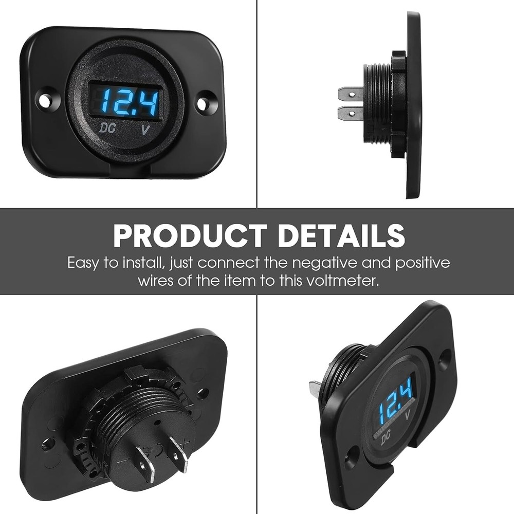 4 Pieces Blue Dc 12v 24v Voltage Meter LED Digital Waterproof Panel W/ Terminals