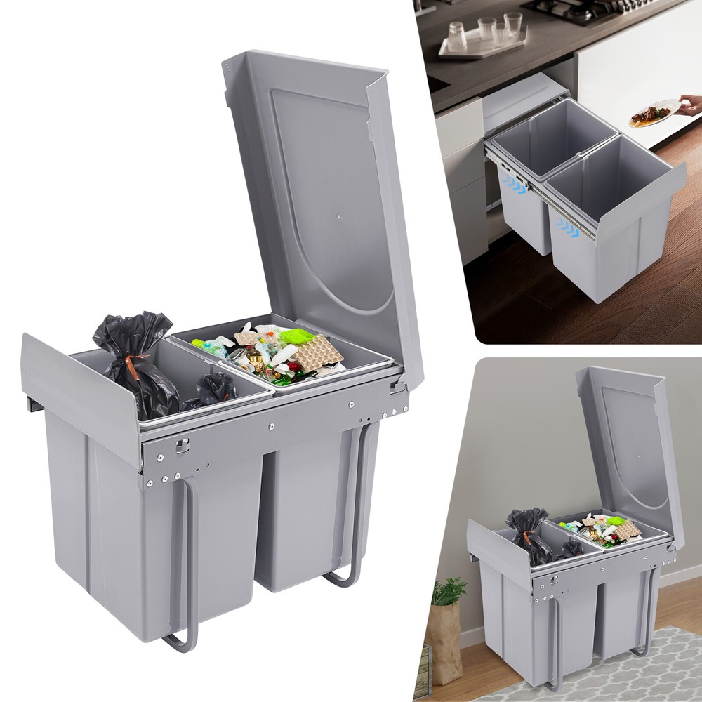 Kitchen Waste Bin 40L Pullout Garbage Trash Can Double Pull-Out Trash Can