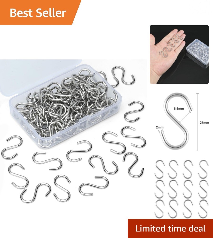 Versatile 100 Pack 1 Inch Mini S Hooks - Rust Resistant Silver Hooks for Crafts