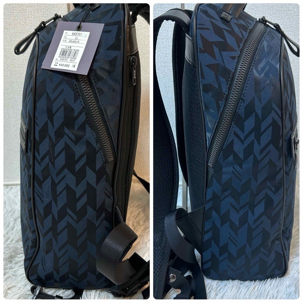 Fujitaka Backpack Geometric Pattern Large Capacity Navy New With Tag From Japan