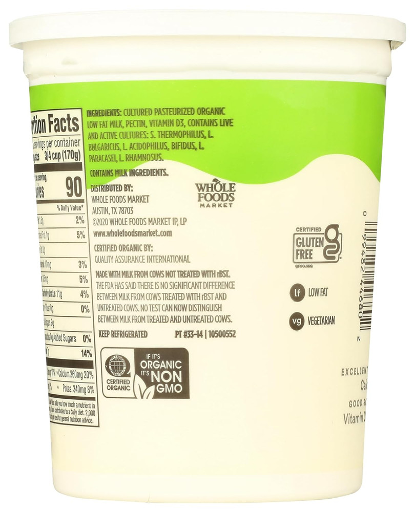 , Organic Plain Low Fat Yogurt, 32 Oz