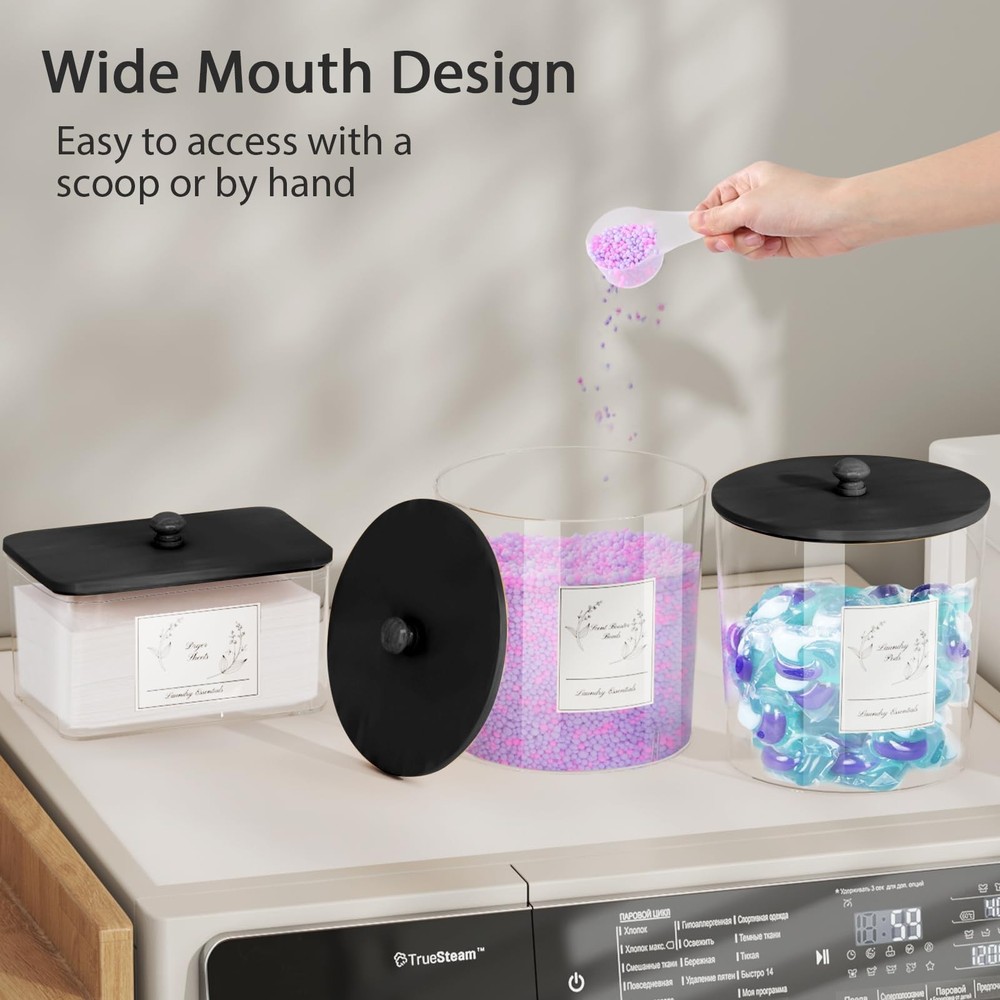 3 Pack Laundry Powder Container & Dryer Sheet Holder, Plastic Laundry Room Or...