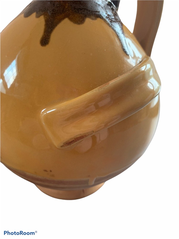 Ceramic Jug Pitcher Brown And Honey Colored Drip Three Handles ￼Old Fashioned