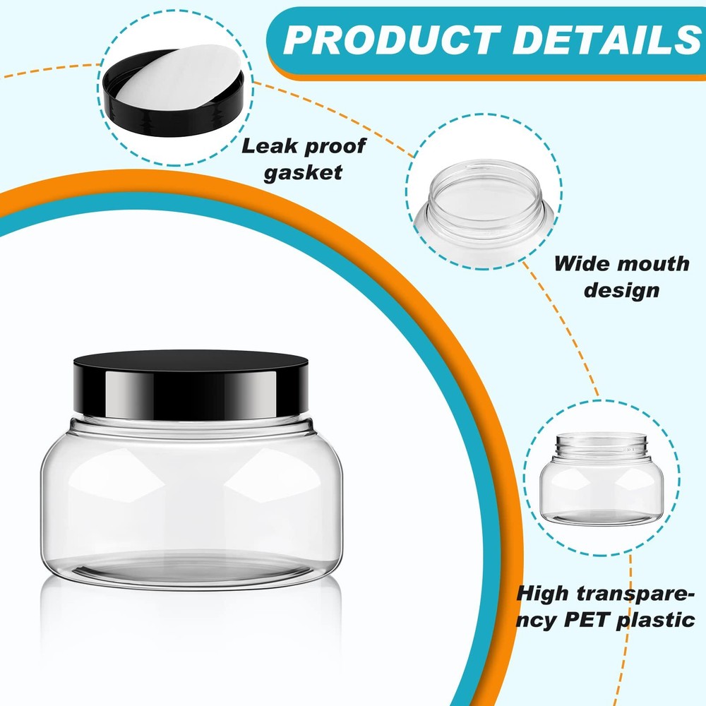 24 Pack Plastic Jars with Lids Round Refillable Cosmetic Containers 8oz Clear
