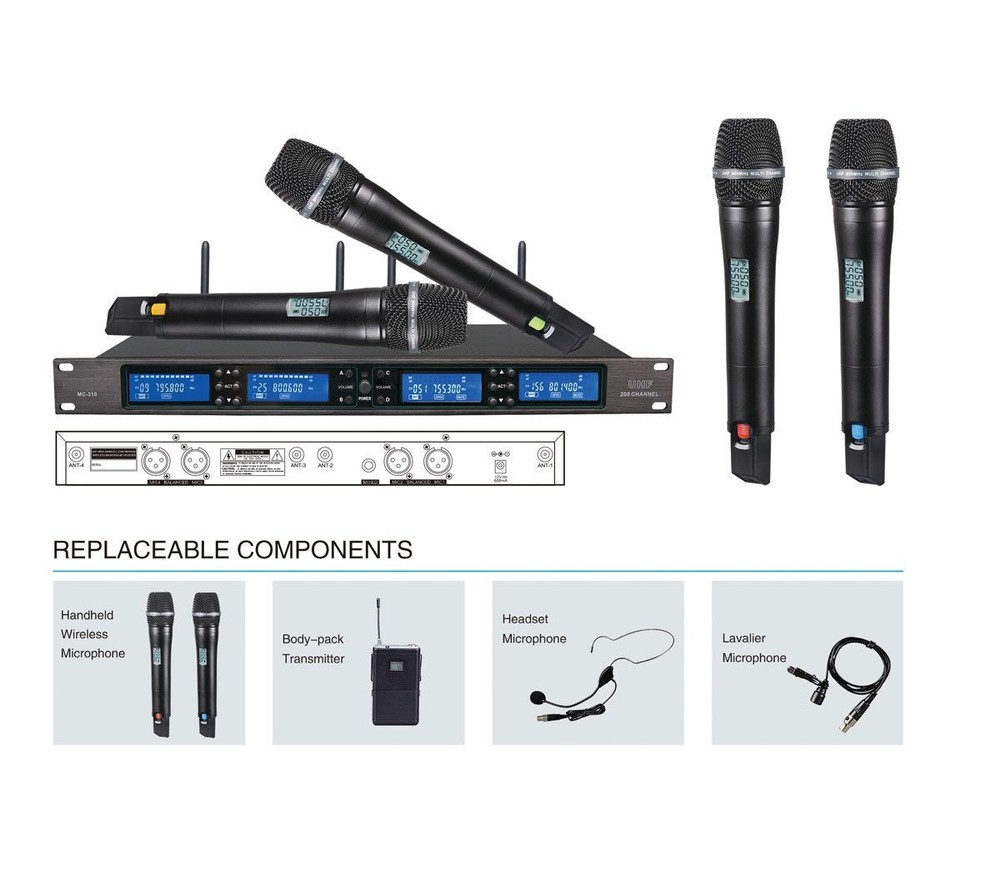 BVB Professional 4 x UHF Wireless Karaoke Microphone System