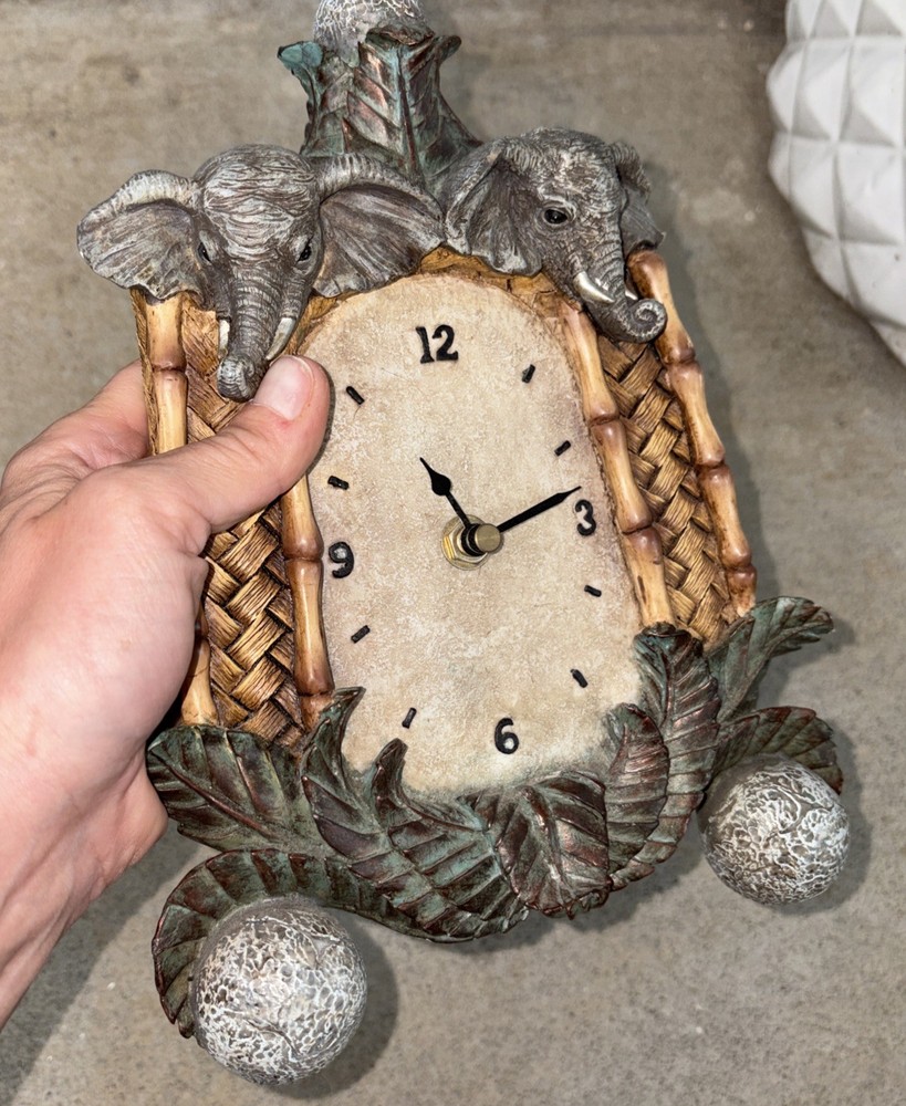 Elephant Safari Frame Bamboo Rustic Jungle Ceramic Clock Decor Boho Stone Decor