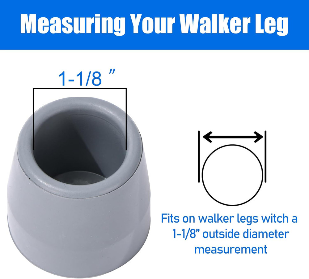 4 Pack Universal 1 1/8 Inch Walker Tips Replacement Rubber Tips for Walkers