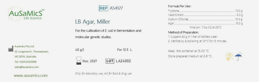 LB Luria-Bertani Agar Miller cultivation E. coli fermentation, molecular genetic