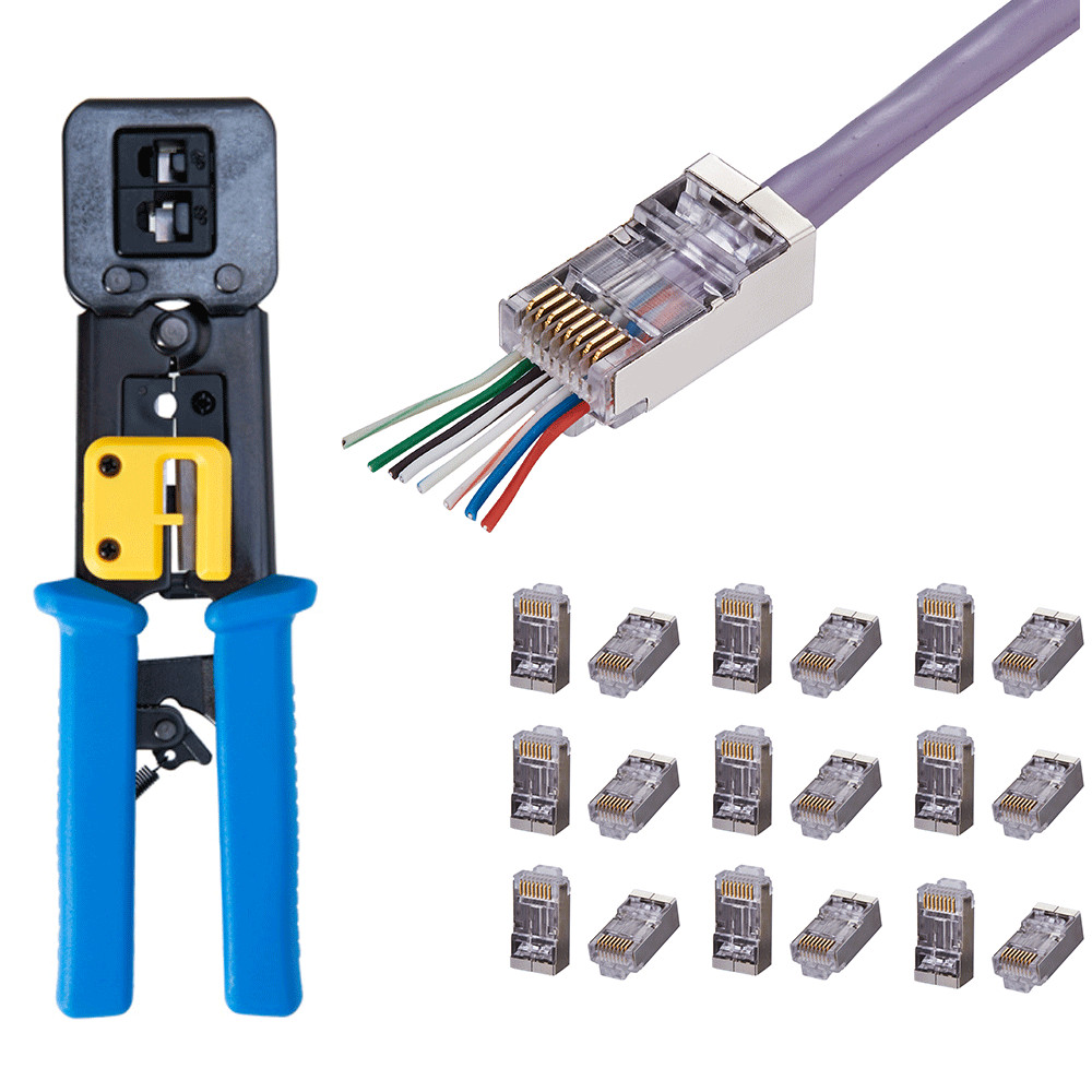 Cat5e RJ45 Shielded EZ Modular Plug Connector WITH Crimp Tool End Pass Through