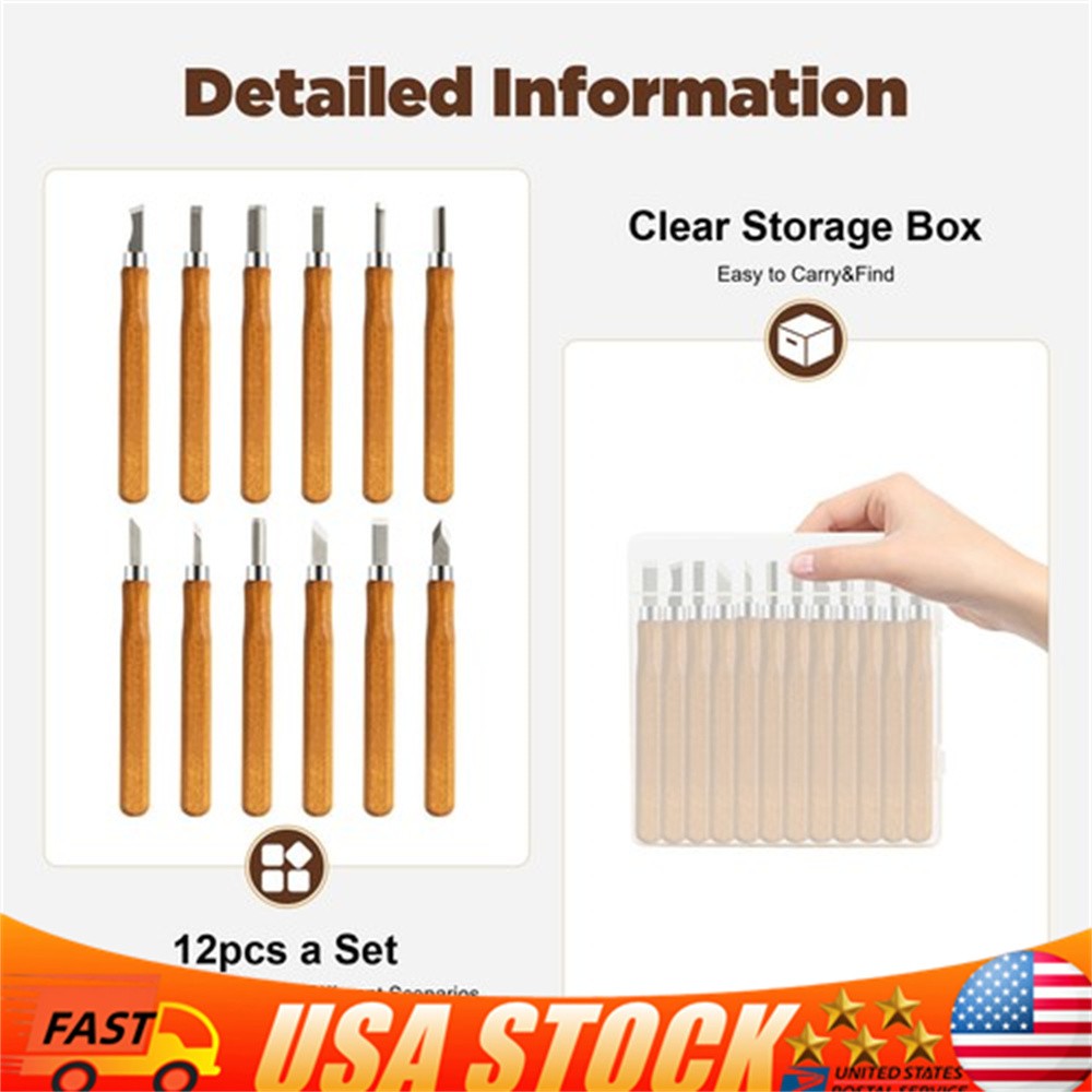 12Pcs Professional Wood Carving Hand Chisel Tool Set Woodworking Gouges Steel