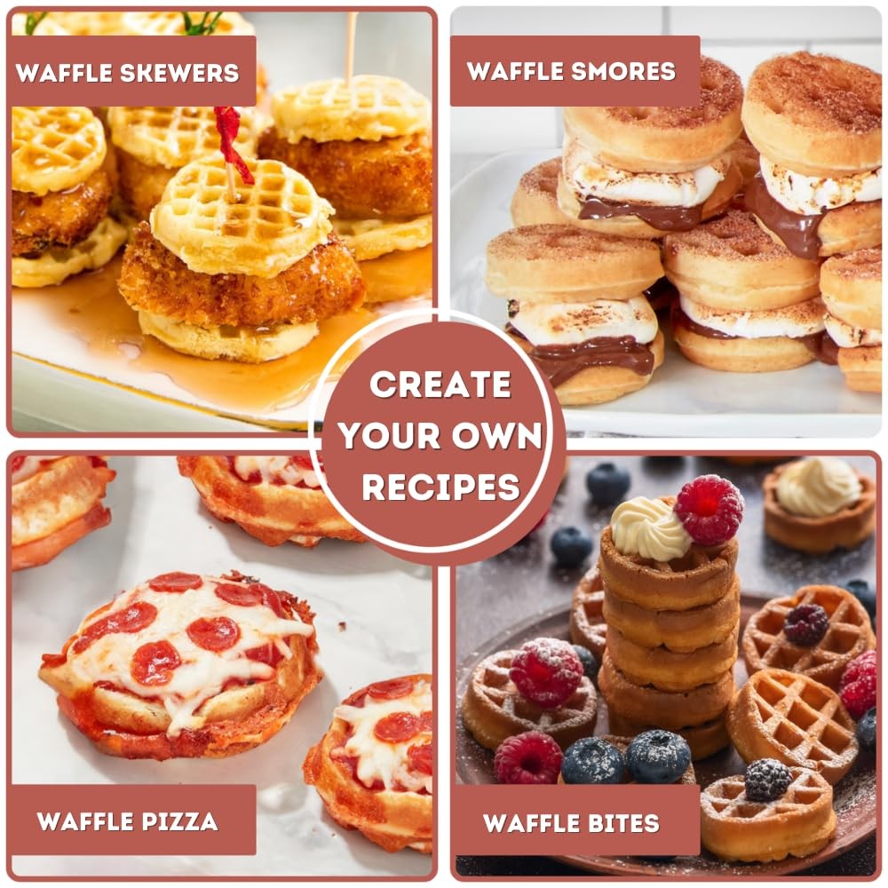 16 PCS Mini Waffle Maker Machine, Nonstick Waffles Iron Quick Heat-Up Surface...