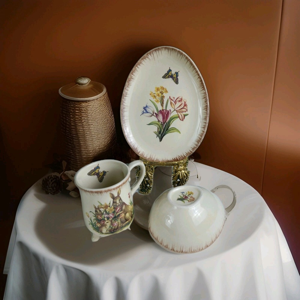 Easter Dinnerware Lot - Egg Shaped, Tulips, Bunny