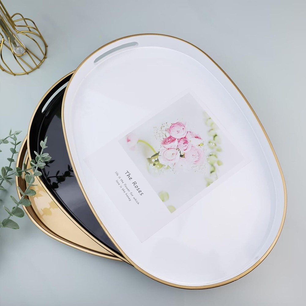 Gold Oval Decorative Tray with Handles, Versatile Serving Oval,