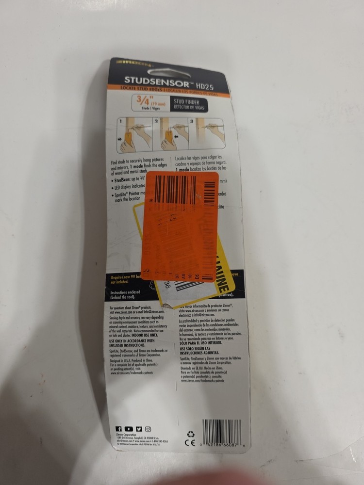 Zircon StudSensor HD25 Stud Finder- TESTED + Fresh Battery Free Shipping