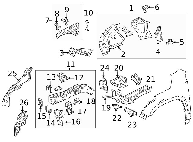 Passenger Side Front Compartment Inner Side Rail Front Reinforcement (23258728)