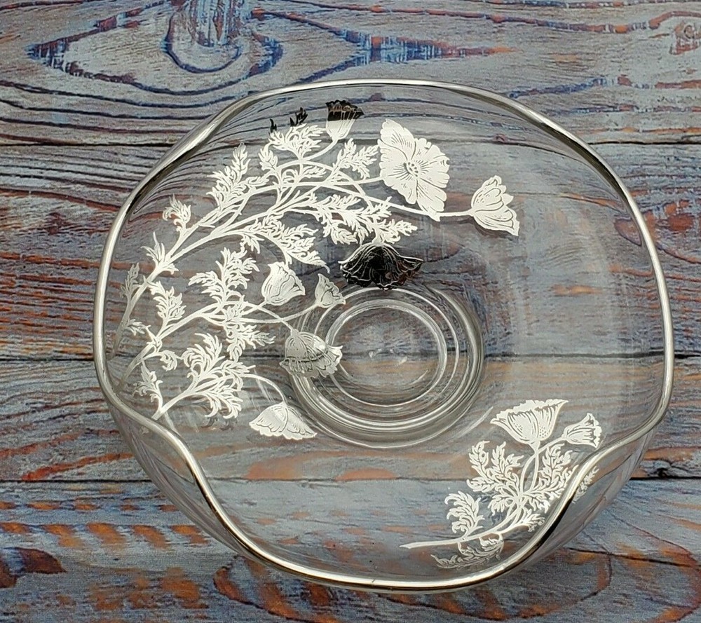 Glass Candy Dish with Sterling Silver Overlay