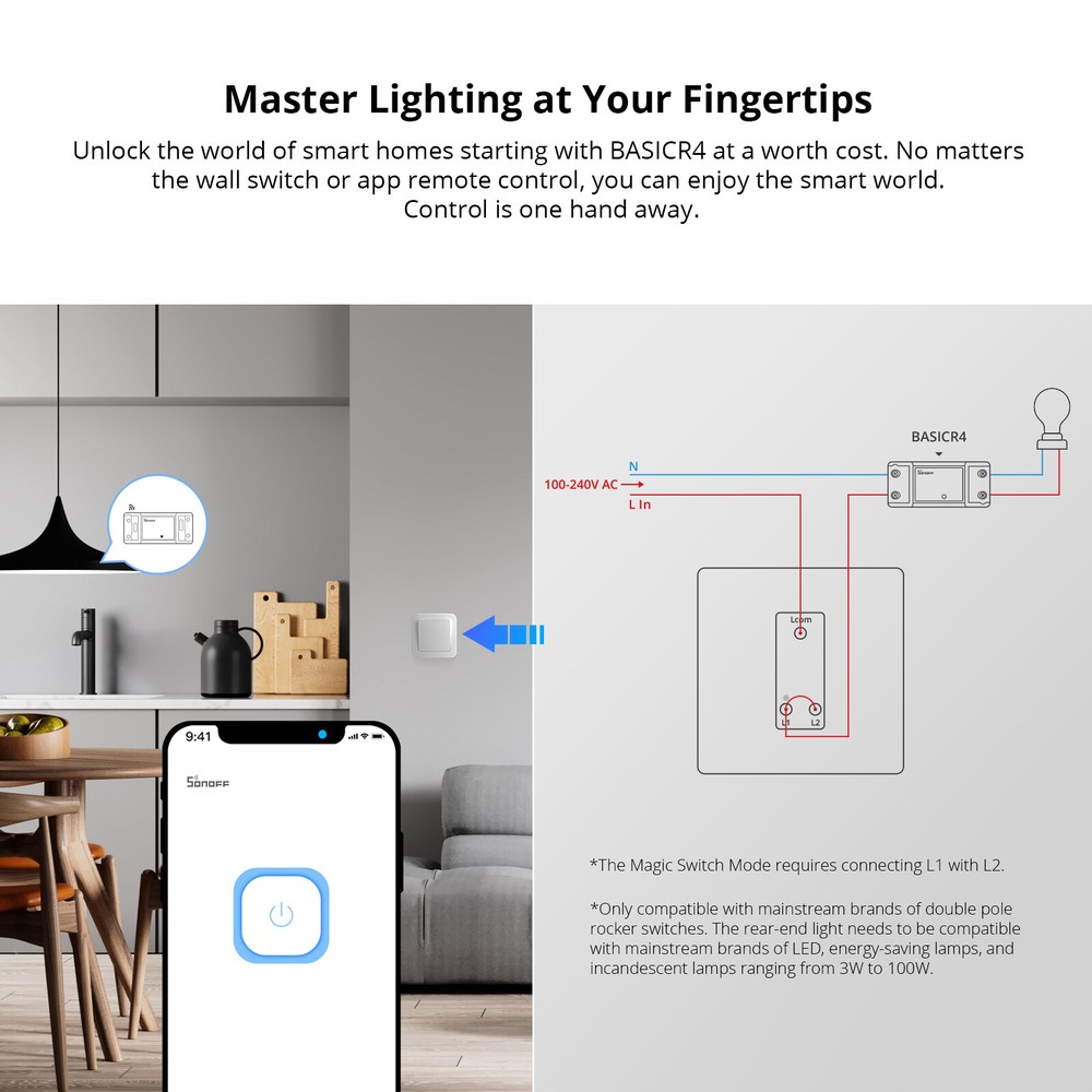 SONOFF BASICR4 WiFi Smart Light Switch 10A DIY Module eWeLink App Control 5Packs