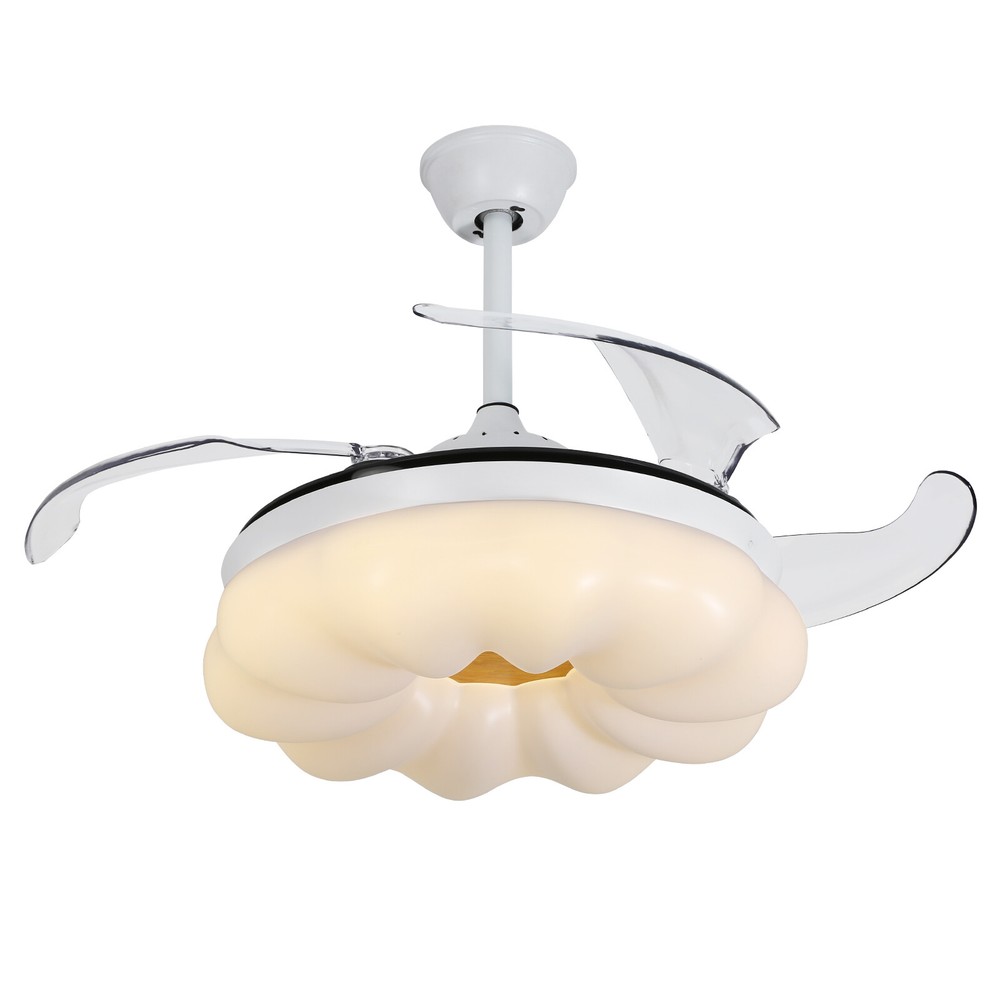 42In LED Arcs Cloud Shape 4 Blades Retractable Ceiling Fan Light+Remote Control