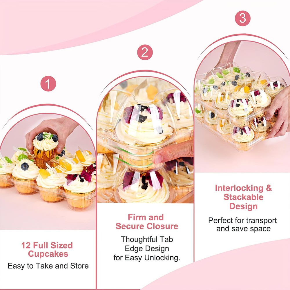 Lendex 12 Count x 12 Sets Cupcake Carrier With 150 Pack Liners, Stackable Pla...