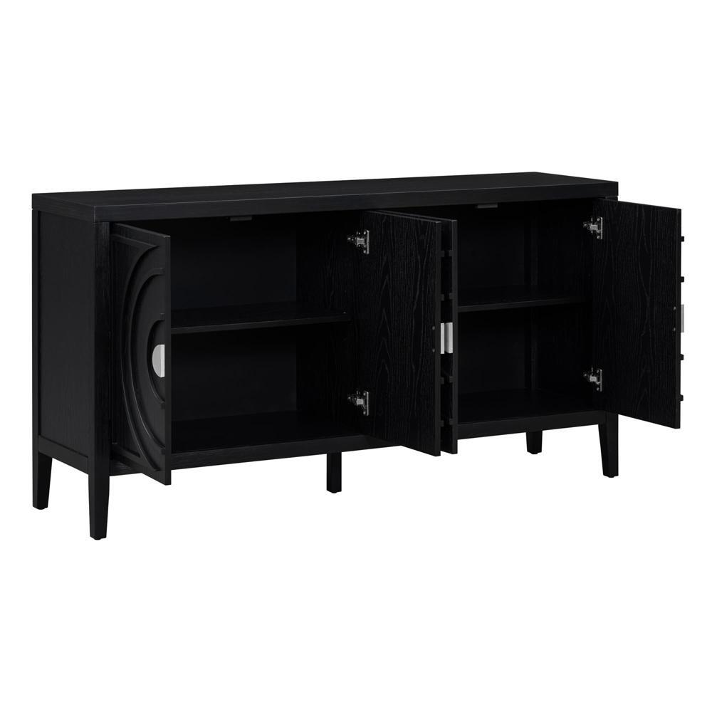 Stability and Durability Retro Sideboard Cabinet with Four Doors Black