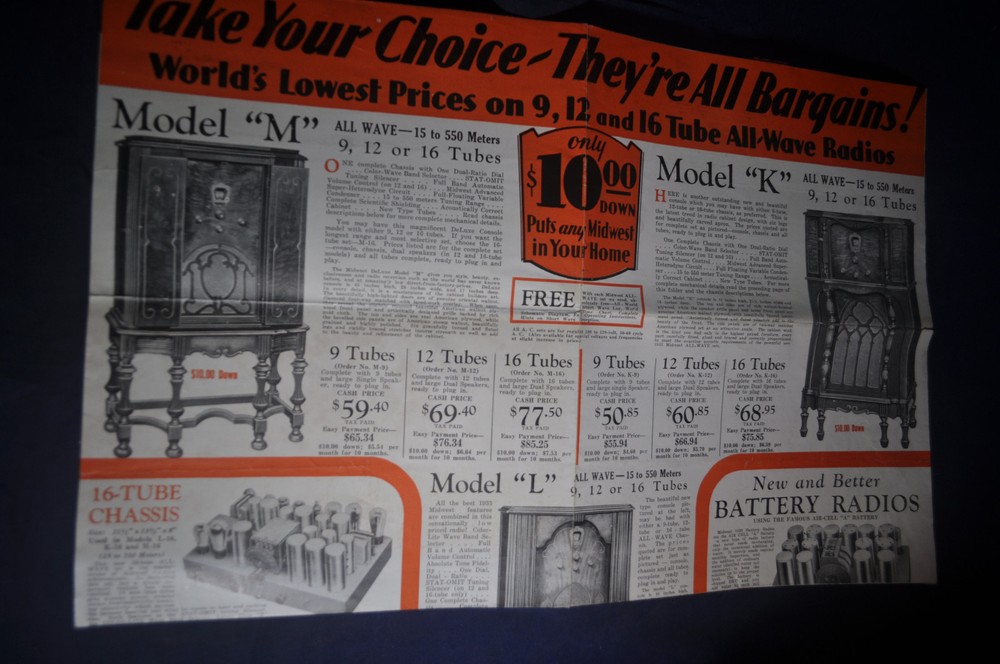Ca 1934 Midwest Radio Fold Out Advertisement